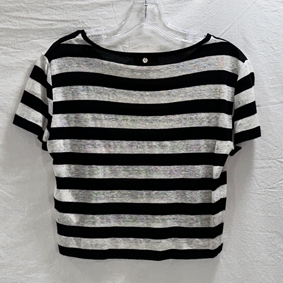 Alice & Olivia AIR Slub Linen Striped Crop Top - Picture 2 of 6